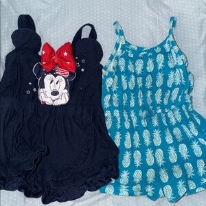 Old Navy Navy Minnie Mouse Romper & Teal Pineapple Romper Set